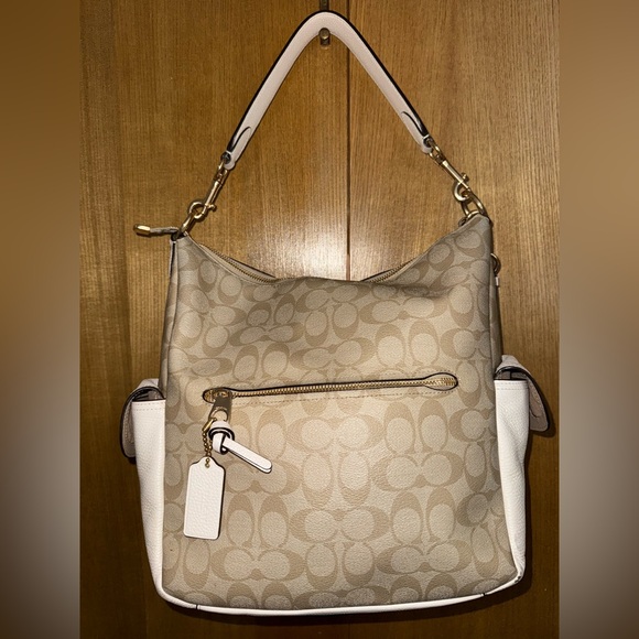 Coach Pennie Shoulder Bag Signature Canvas & Pebble Leather Crossbody White - Picture 1 of 16